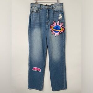 Rockstar Original 13/14 relaxed wide leg jeans 0450 cotton womens patch planet